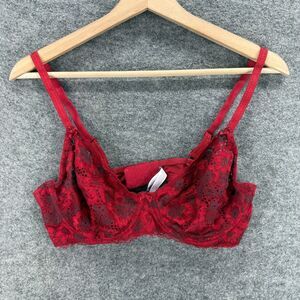 Adore Me Bralette Bra Women 40C Red Floral Lace Underwired Sheer Back Closure
